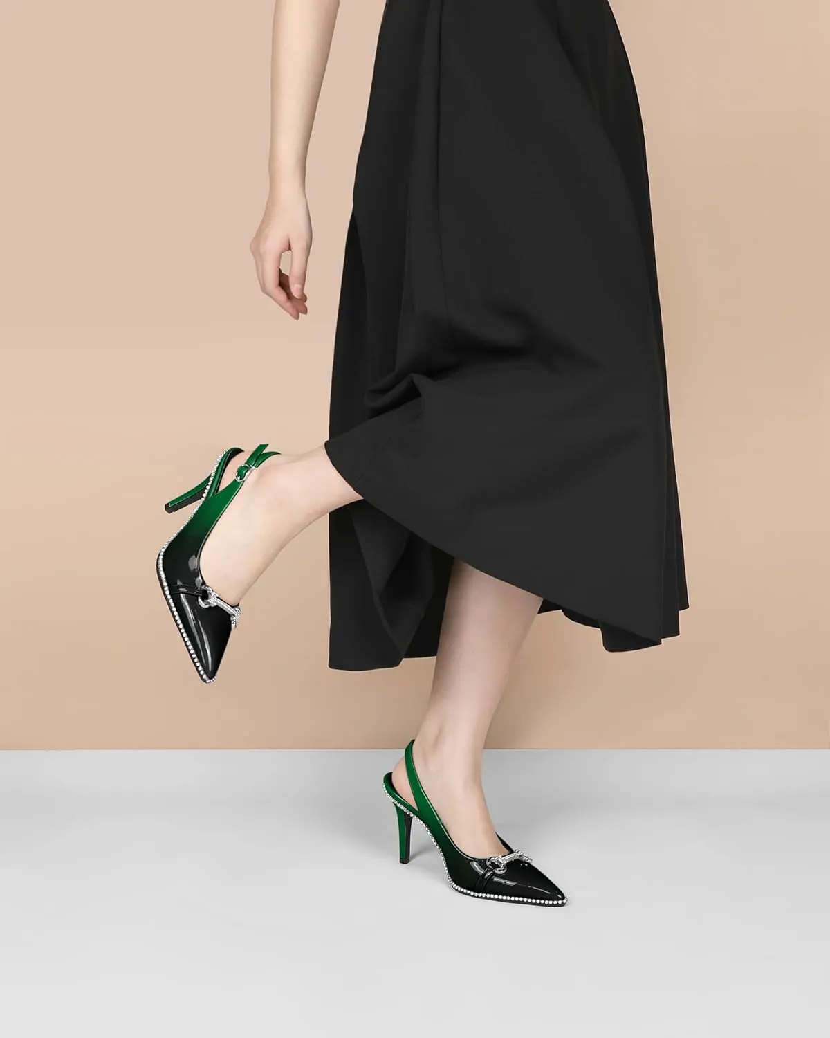 Slingback Heels for Women Stilettos High Heel Crystal-Encrusted Buckled Heels Pointd Toe Pumps 3.5 Inch Comfortable Event Party Dress Shoes