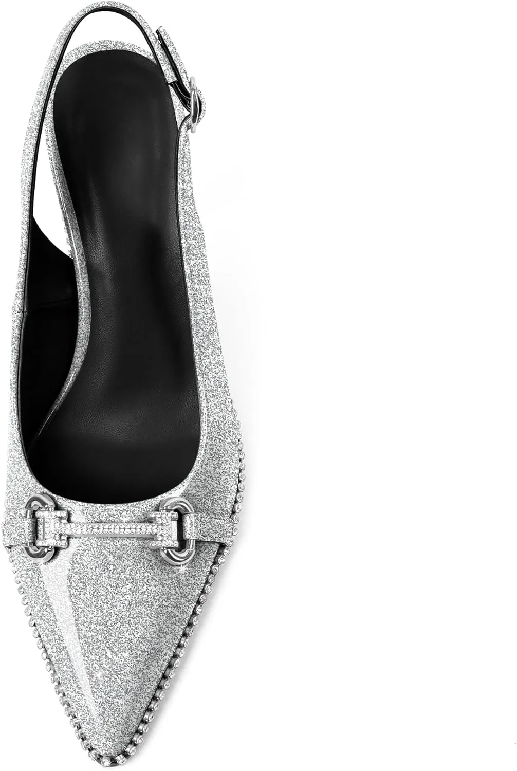 Slingback Heels for Women Stilettos High Heel Crystal-Encrusted Buckled Heels Pointd Toe Pumps 3.5 Inch Comfortable Event Party Dress Shoes
