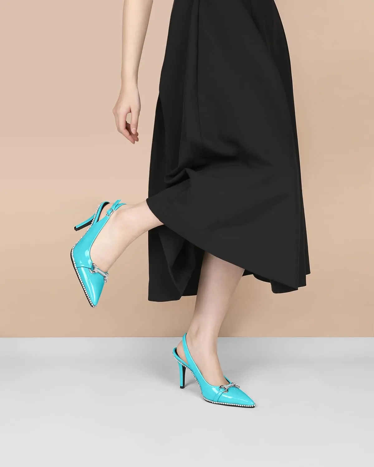 Slingback Heels for Women Stilettos High Heel Crystal-Encrusted Buckled Heels Pointd Toe Pumps 3.5 Inch Comfortable Event Party Dress Shoes