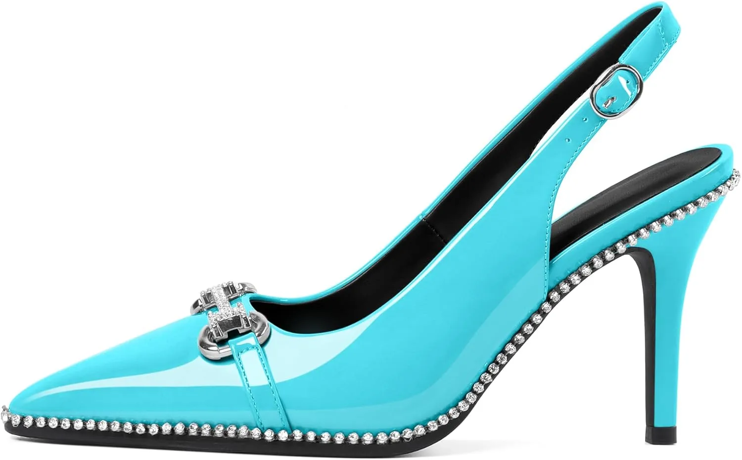 Slingback Heels for Women Stilettos High Heel Crystal-Encrusted Buckled Heels Pointd Toe Pumps 3.5 Inch Comfortable Event Party Dress Shoes