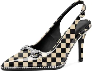 Slingback Heels for Women Stilettos High Heel Crystal-Encrusted Buckled Heels Pointd Toe Pumps 3.5 Inch Comfortable Event Party Dress Shoes