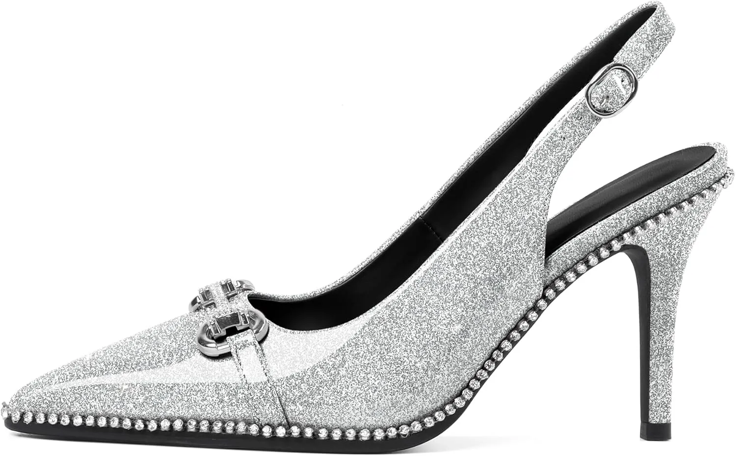 Slingback Heels for Women Stilettos High Heel Crystal-Encrusted Buckled Heels Pointd Toe Pumps 3.5 Inch Comfortable Event Party Dress Shoes