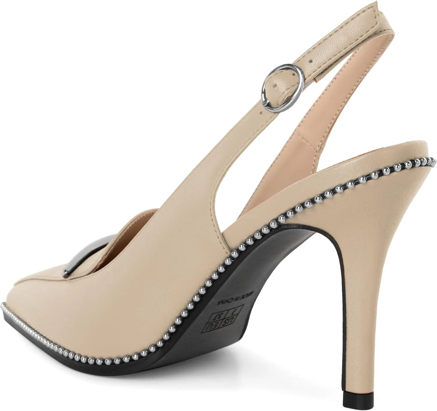 Slingback Heels Women Stilettos High Heel Beaded Pumps Closed Pointd Toe Shoes Slip On Event Party 3.5 Inch Heeled Loafers