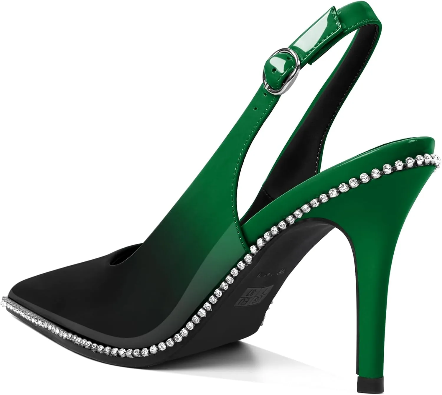 Slingback Heels Women Stilettos High Heel Rhinestones Beaded Pumps Closed Pointd Toe Shoes Slip On Event Party 3.5 Inch Dressy Sandals