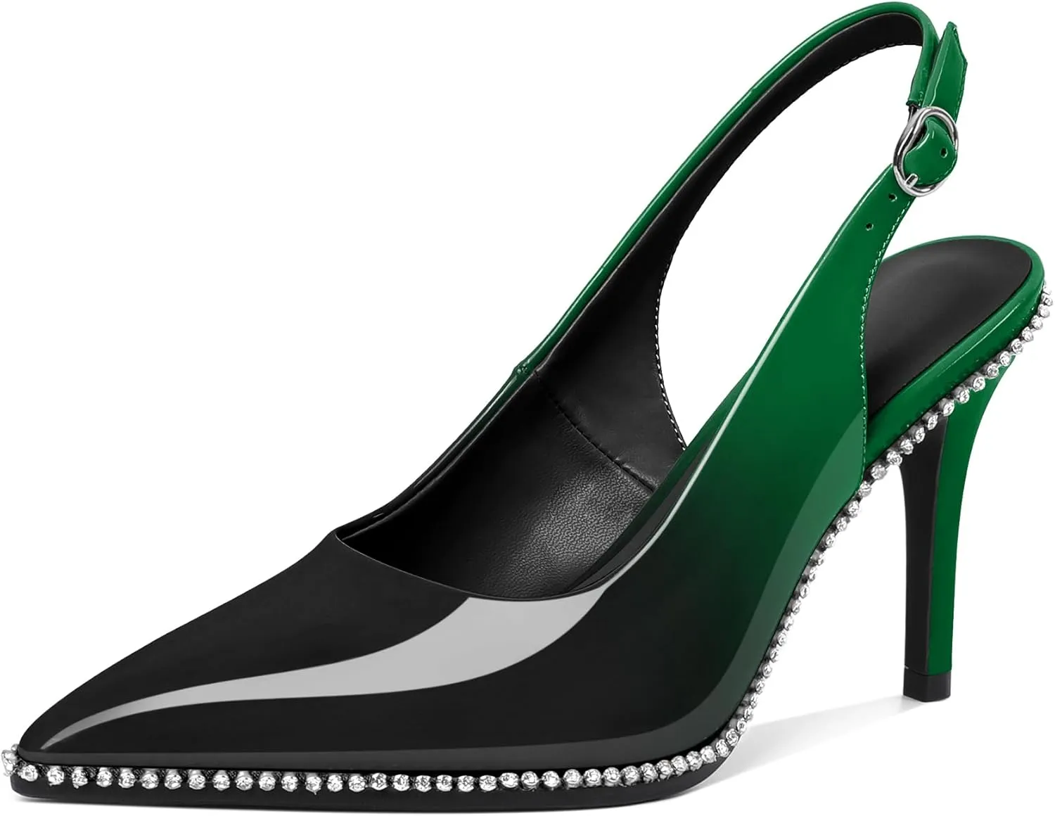 Slingback Heels Women Stilettos High Heel Rhinestones Beaded Pumps Closed Pointd Toe Shoes Slip On Event Party 3.5 Inch Dressy Sandals