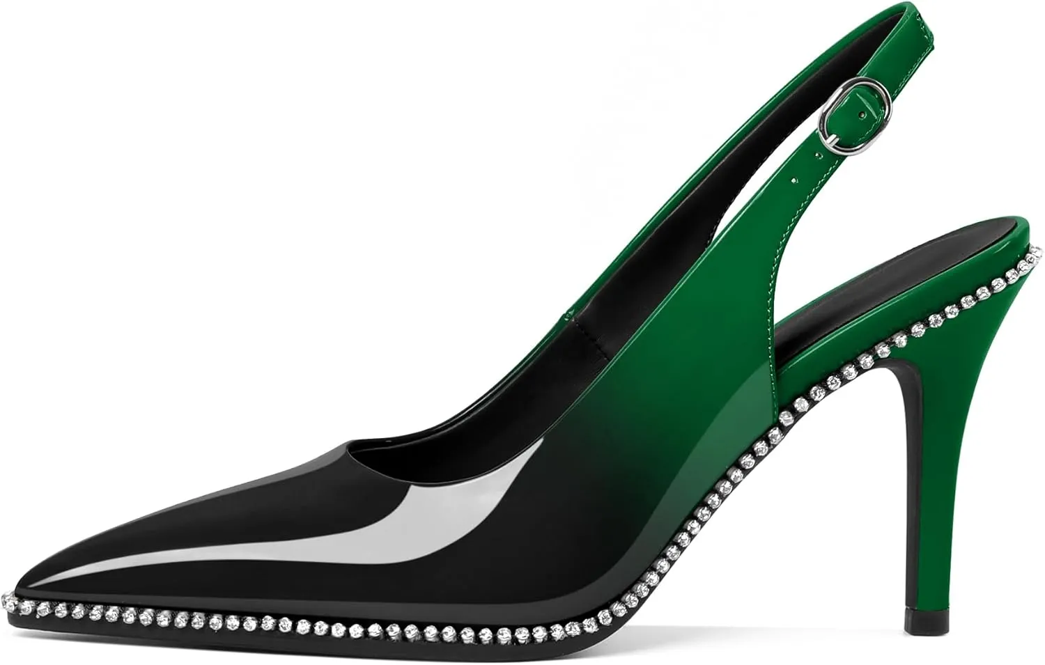 Slingback Heels Women Stilettos High Heel Rhinestones Beaded Pumps Closed Pointd Toe Shoes Slip On Event Party 3.5 Inch Dressy Sandals