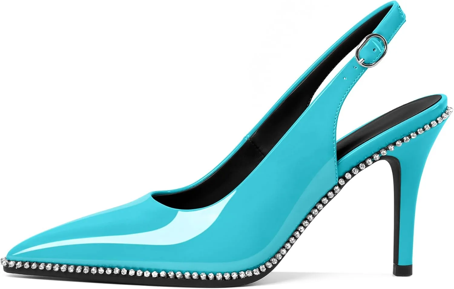 Slingback Heels Women Stilettos High Heel Rhinestones Beaded Pumps Closed Pointd Toe Shoes Slip On Event Party 3.5 Inch Dressy Sandals