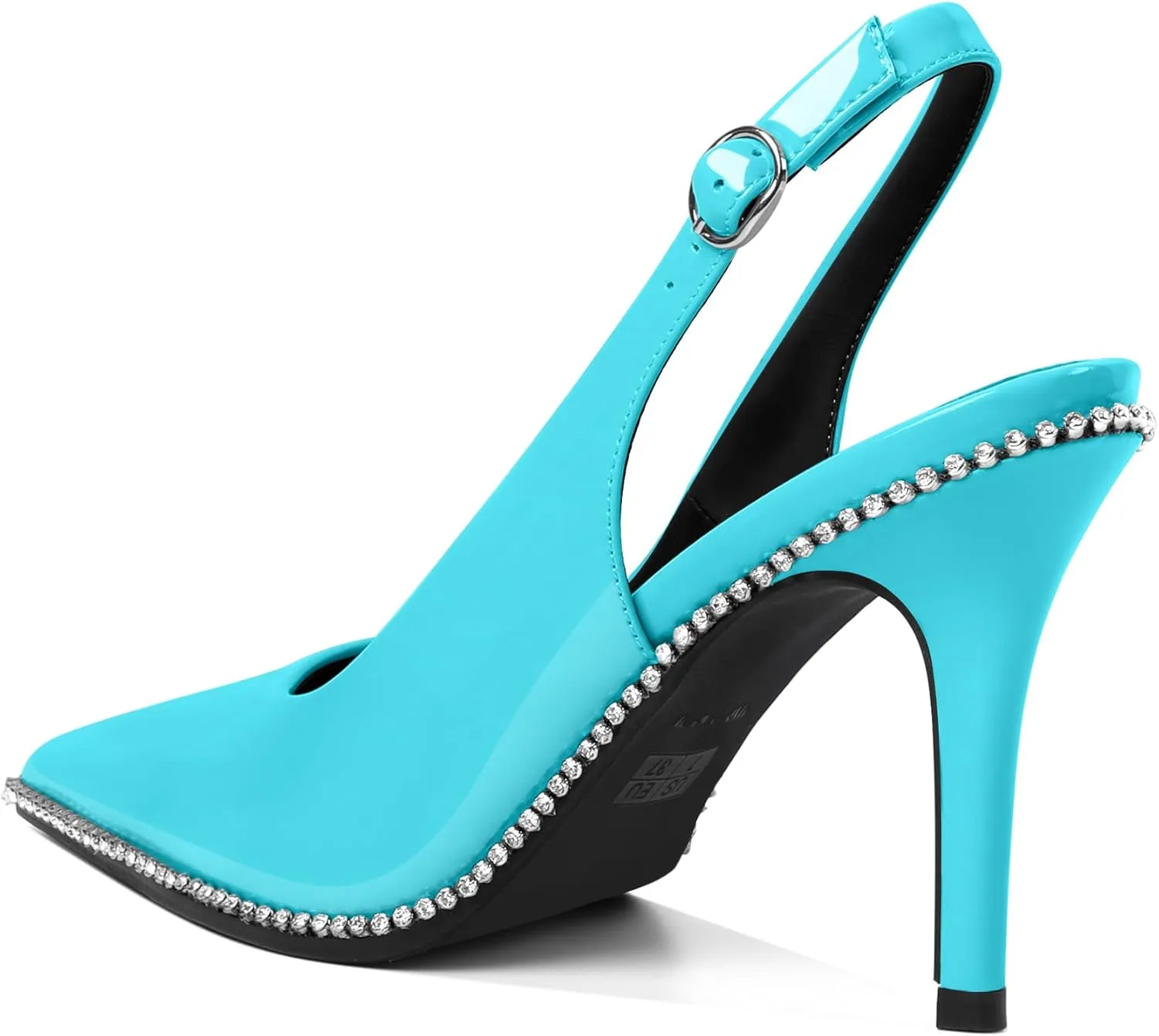 Slingback Heels Women Stilettos High Heel Rhinestones Beaded Pumps Closed Pointd Toe Shoes Slip On Event Party 3.5 Inch Dressy Sandals