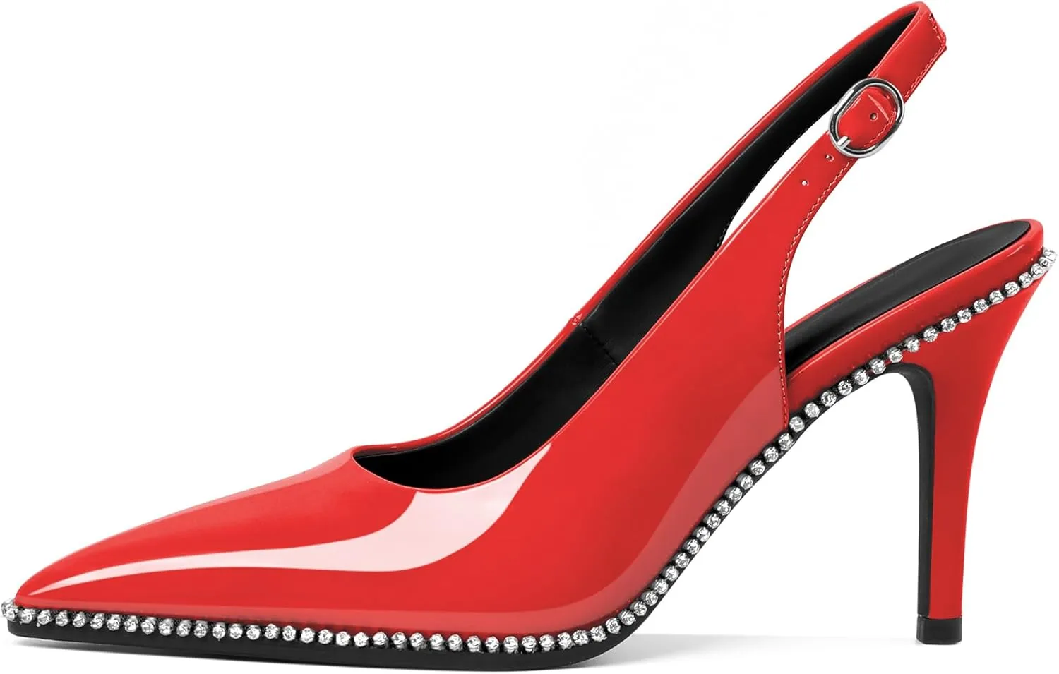 Slingback Heels Women Stilettos High Heel Rhinestones Beaded Pumps Closed Pointd Toe Shoes Slip On Event Party 3.5 Inch Dressy Sandals