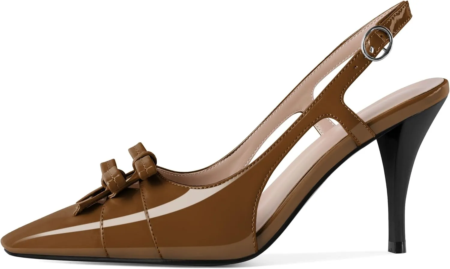 Slingback Heels Women Stilettos High Heel with Bow Square Toe Heels 3.5" Comfort Dress Pumps Shoes