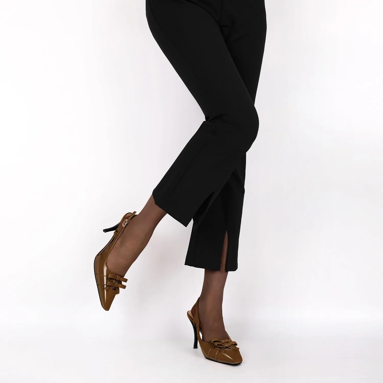 Slingback Heels Women Stilettos High Heel with Bow Square Toe Heels 3.5" Comfort Dress Pumps Shoes