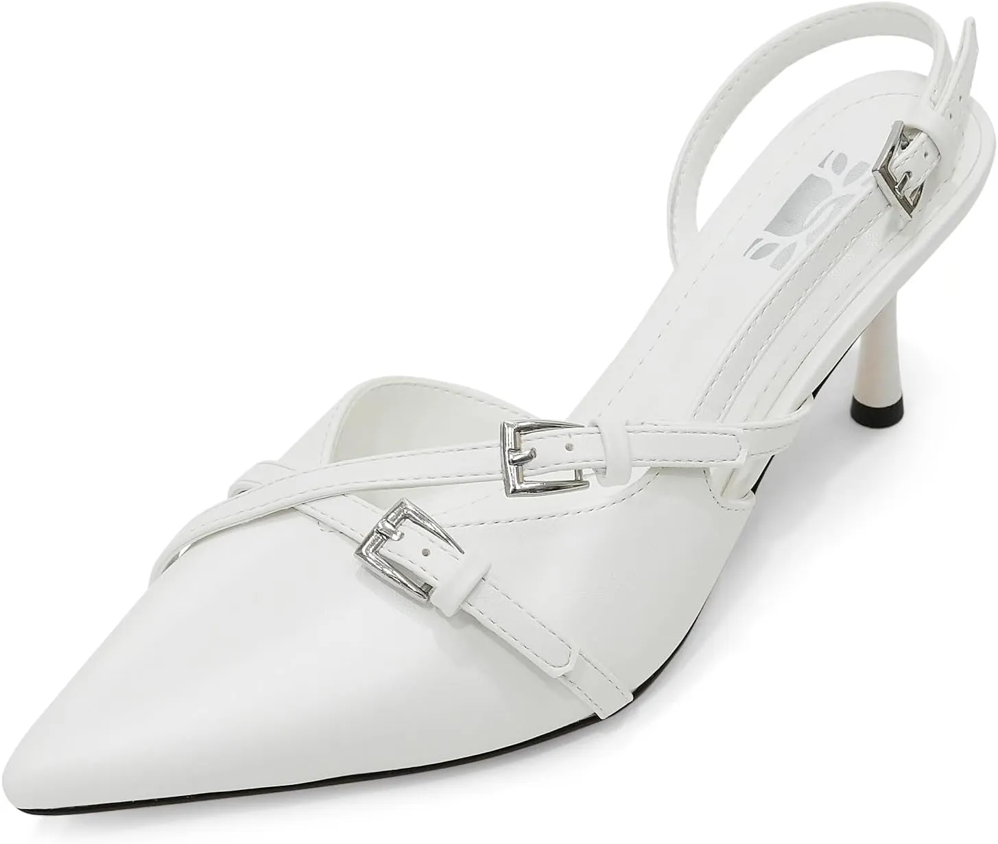 Slingback Kitten Heels for Women Pointed Toe Heels Closed Toe Low Heel Wedding Dress Pumps with Buckles Strap
