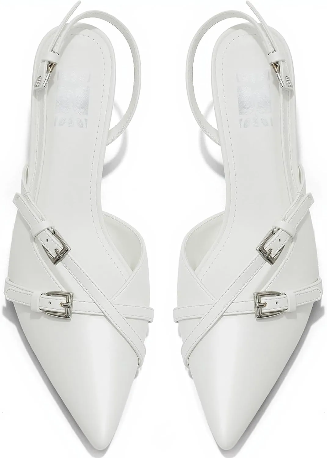 Slingback Kitten Heels for Women Pointed Toe Heels Closed Toe Low Heel Wedding Dress Pumps with Buckles Strap