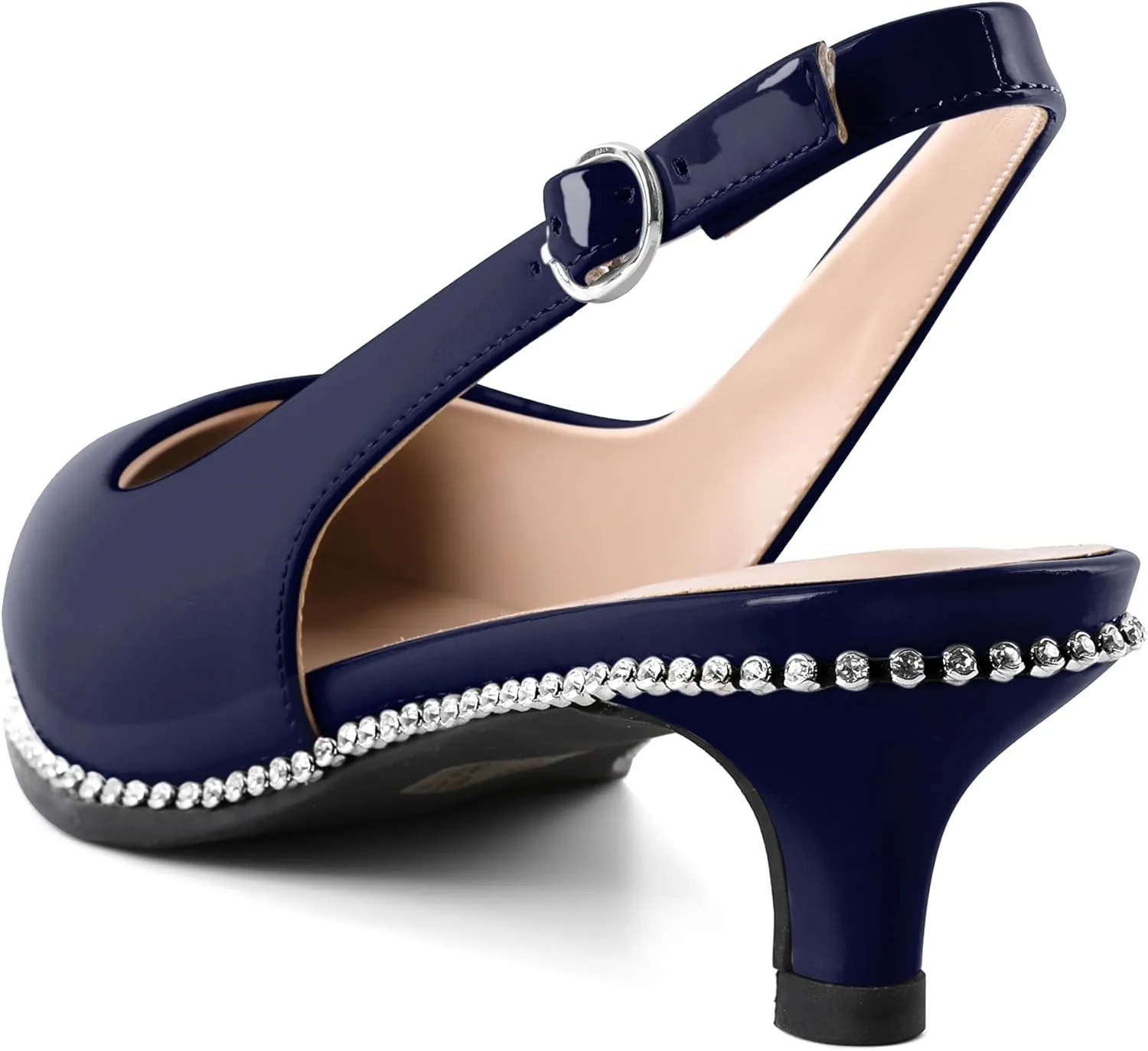 Slingback Low Heels Women Kitten Heel Rhinestones Beaded Pumps Closed Pointd Toe Shoes Slip On Event Party 1.5 Inch Dressy Sandals