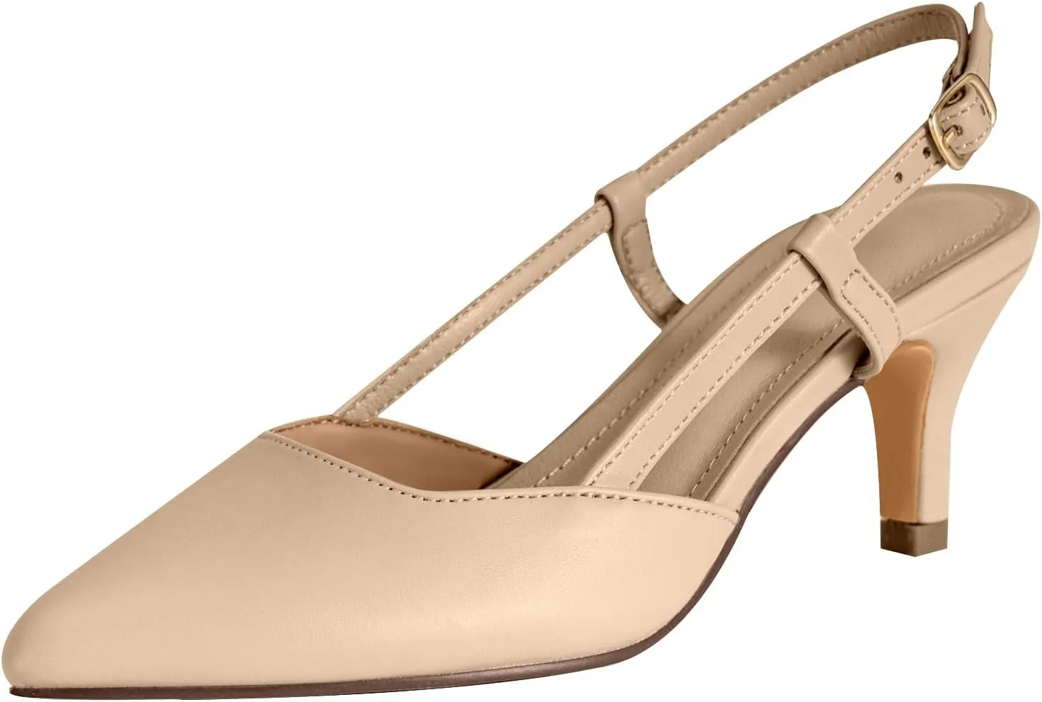 Slingback Low Kitten Heels for Women Closed Pointed Toe Ankle Strap Heels Slip On Pumps Shoes for Party Wedding Dress