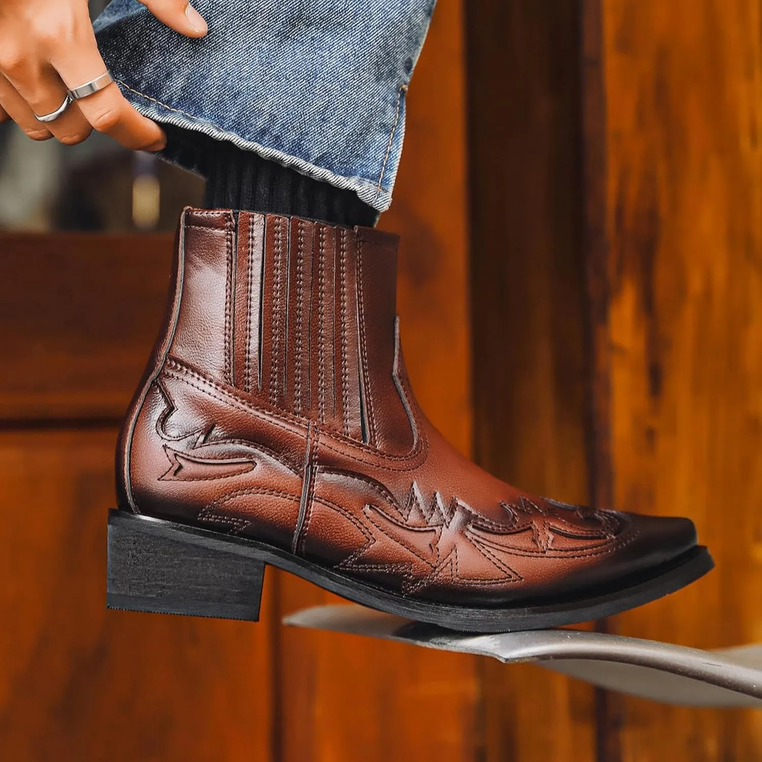 Snip Toe Cowboy Boots for Me,snake Skin Boots Men's,cowboy Boots for Men Pointed Toe,western Cowboy Boots Breathable Casual Comfortable High Top Embroidered Pointed Toe Stitched Oxford Boots