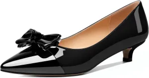 Soireelady Kitten Heels for Women Pointed Toe Low Heel Pumps Slip on Bow Heels 1.5 Inches Two Toned Evening Bride Wedding Party Dress Shoes