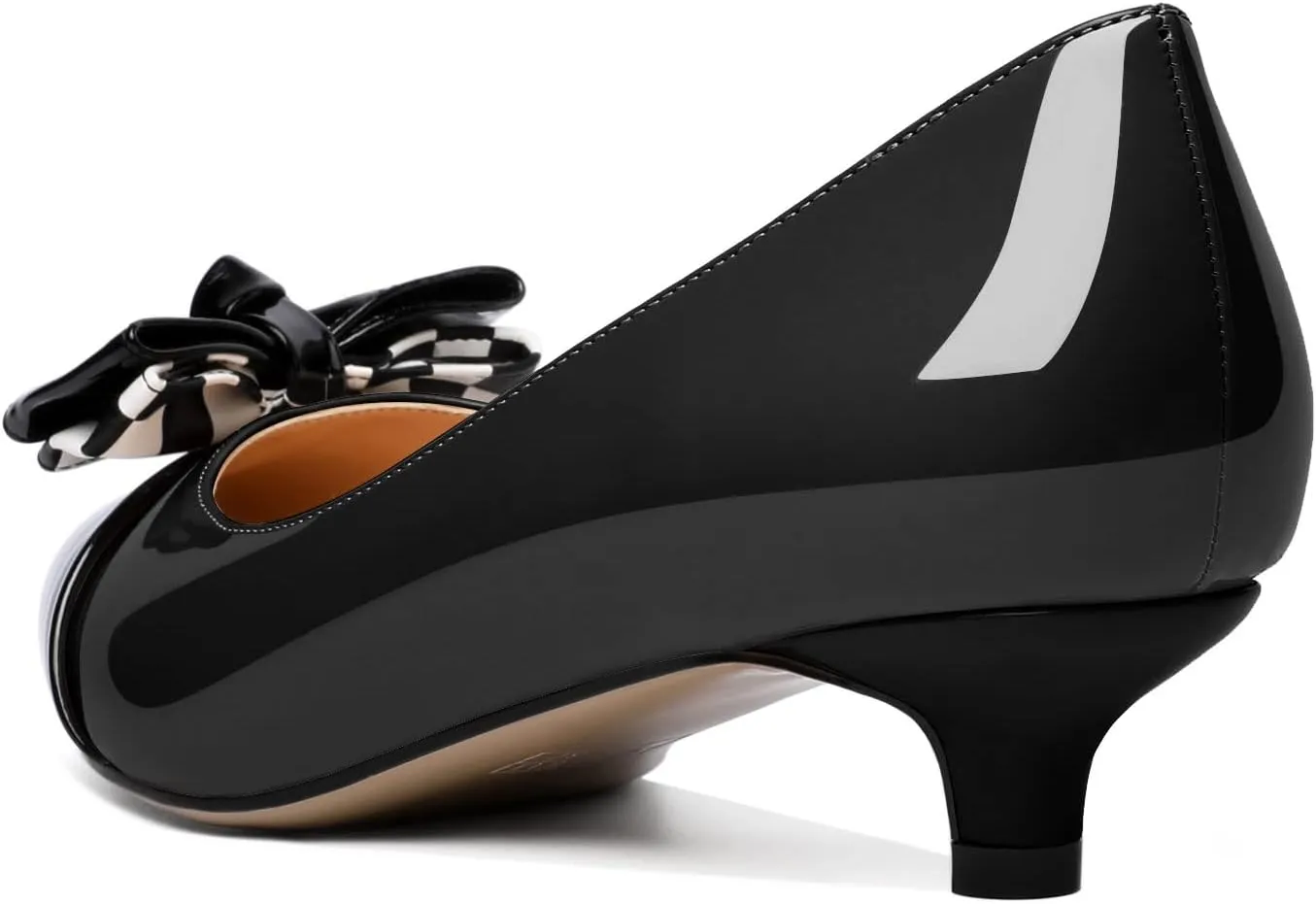 Soireelady Kitten Heels for Women Pointed Toe Low Heel Pumps Slip on Bow Heels 1.5 Inches Two Toned Evening Bride Wedding Party Dress Shoes