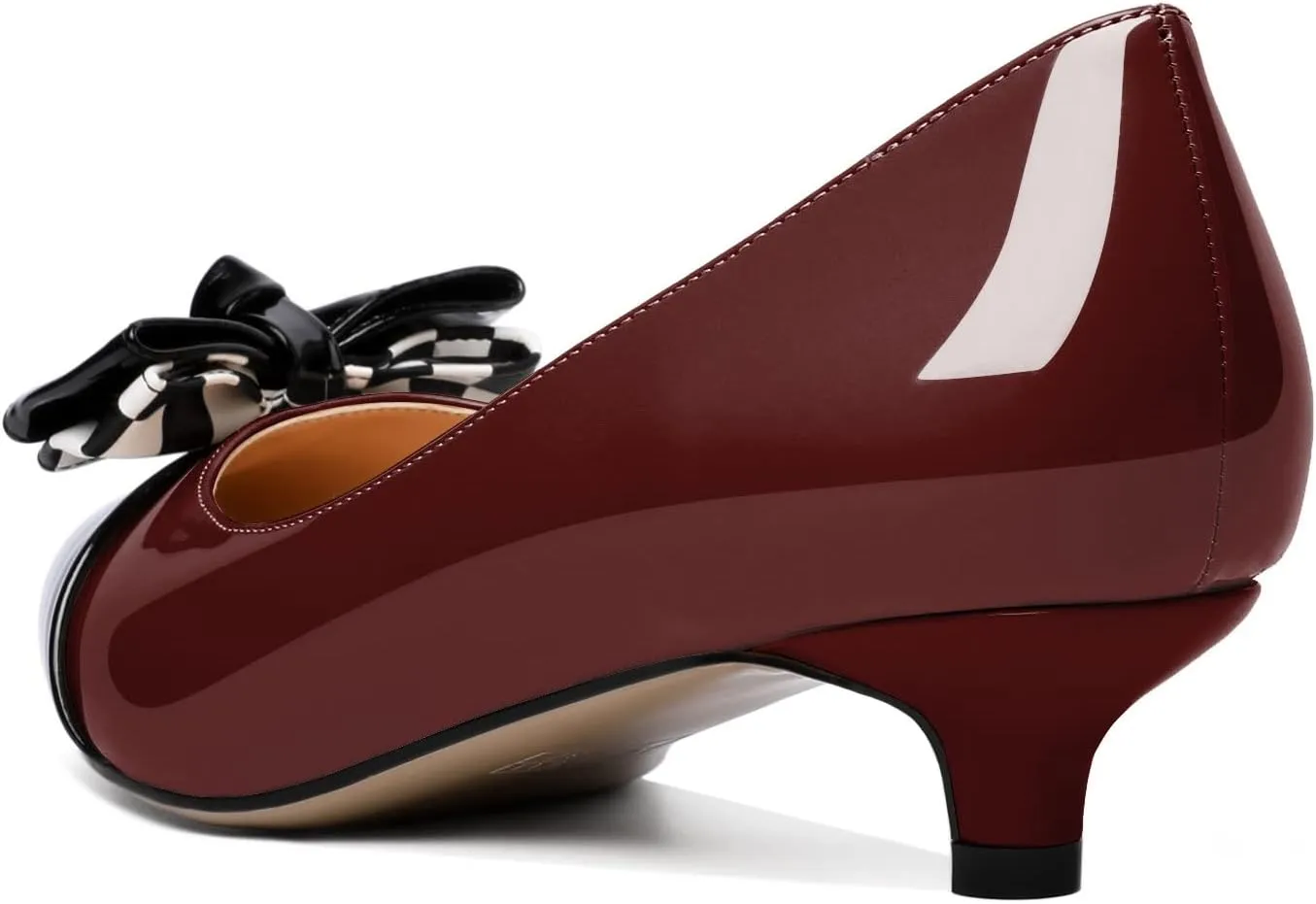 Soireelady Kitten Heels for Women Pointed Toe Low Heel Pumps Slip on Bow Heels 1.5 Inches Two Toned Evening Bride Wedding Party Dress Shoes