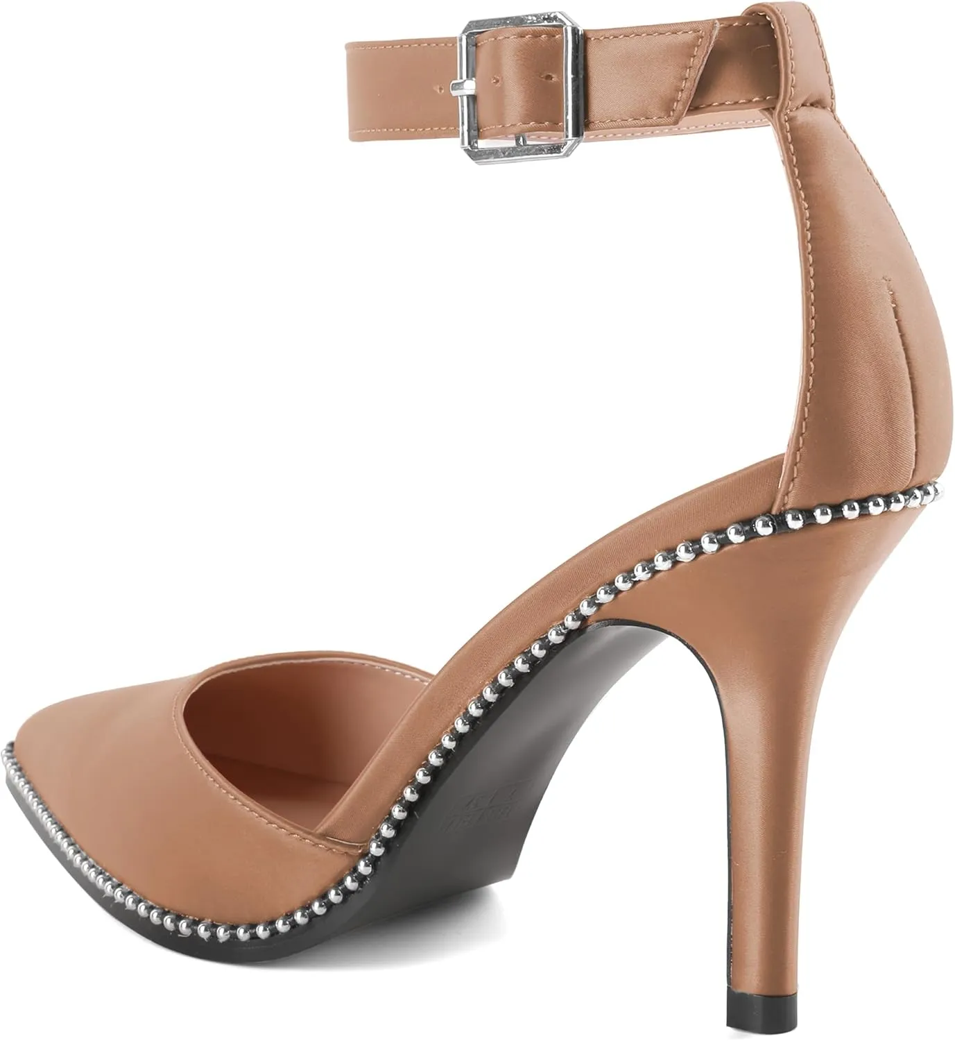 Soireelady Womens High Heels Beaded Pumps Stiletto Ankle Strap Heels Pointed Toe D'Orsay Heel Dress Shoes Satin 3.5 Inch