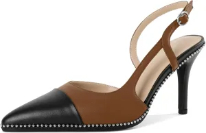 Soireelady Womens Sling Back Heels Pointed Cap Toe Beaded Pumps Stilettos High Heel Pumps Slip On D'Orsay Heels Dress Shoes Wedding 3.5 Inch