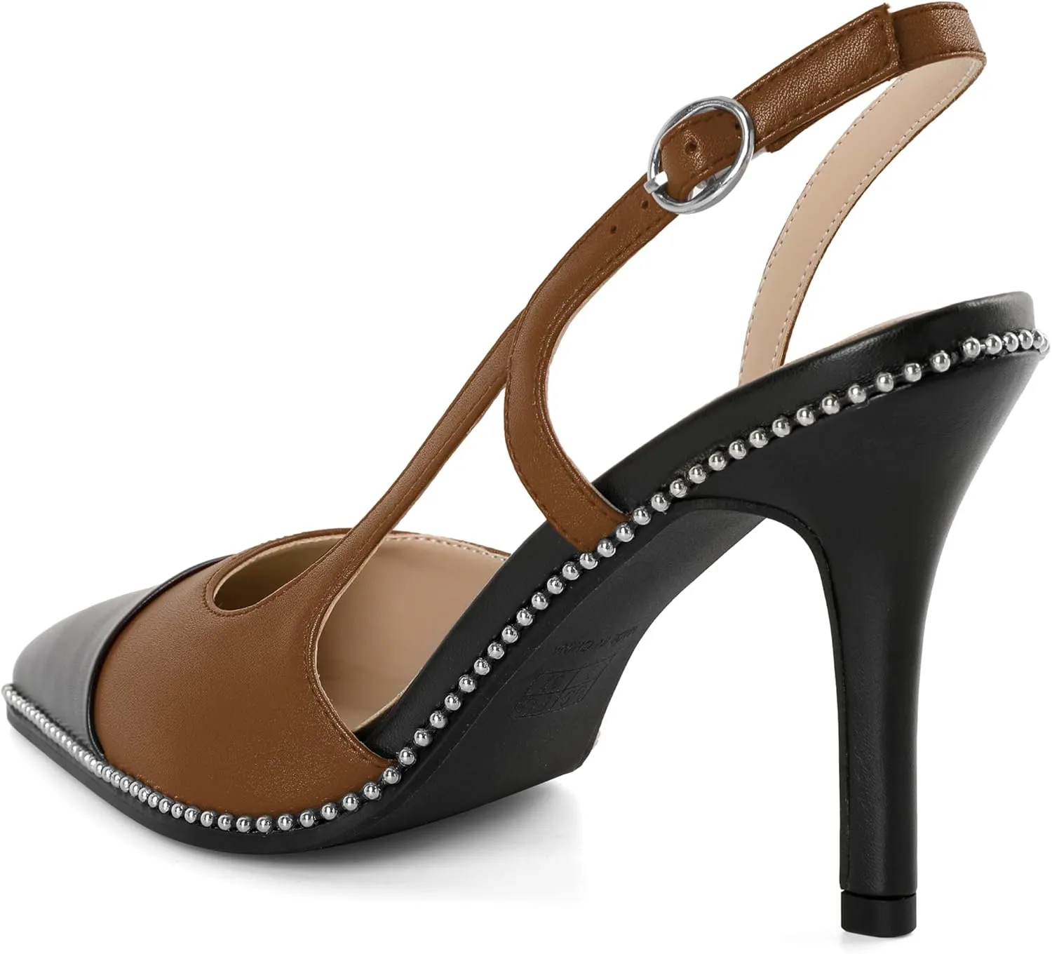 Soireelady Womens Sling Back Heels Pointed Cap Toe Beaded Pumps Stilettos High Heel Pumps Slip On D'Orsay Heels Dress Shoes Wedding 3.5 Inch