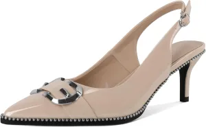 Soireelady Womens Slingback Kitten Heels Low Heel Beaded Pumps Pointed Toe Silver Buckle Fashion Dress Shoes 2.5 Inch