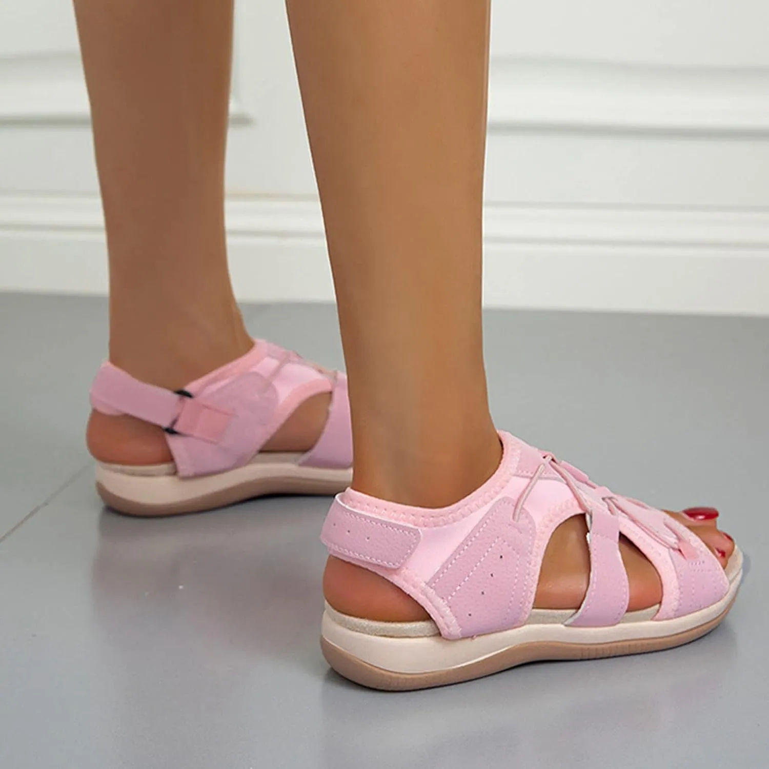 Sport Sandals with Stitching Women's Casual Cutout Open Toe Flat Sandal Adjustable Strap Comfortable Outdoor Footwear