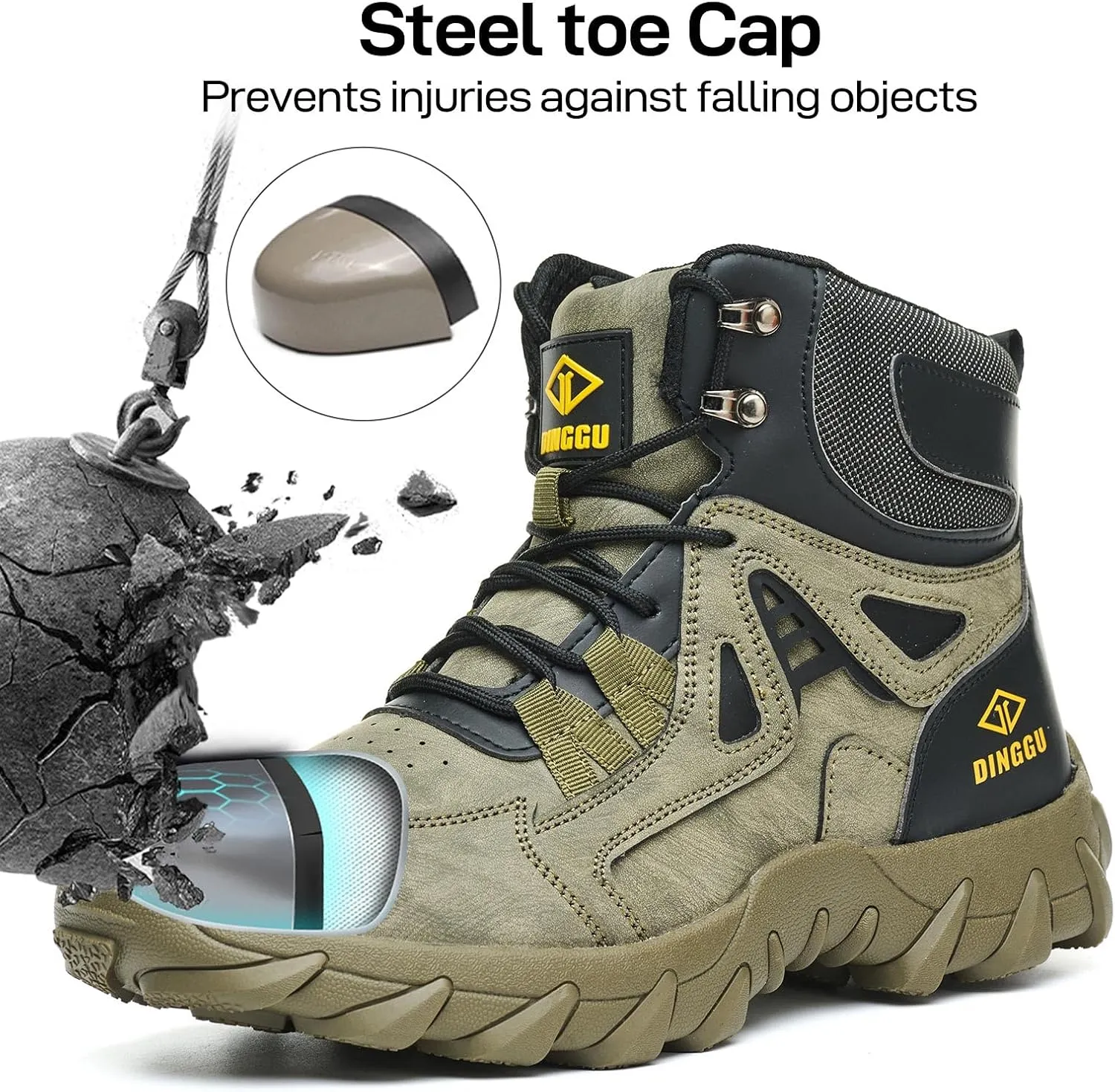 Steel Toe Boots for Men Safety Work Boots Comfortable，Indestructible Industrial & Construction Shoes Mens Composite Toe Boots