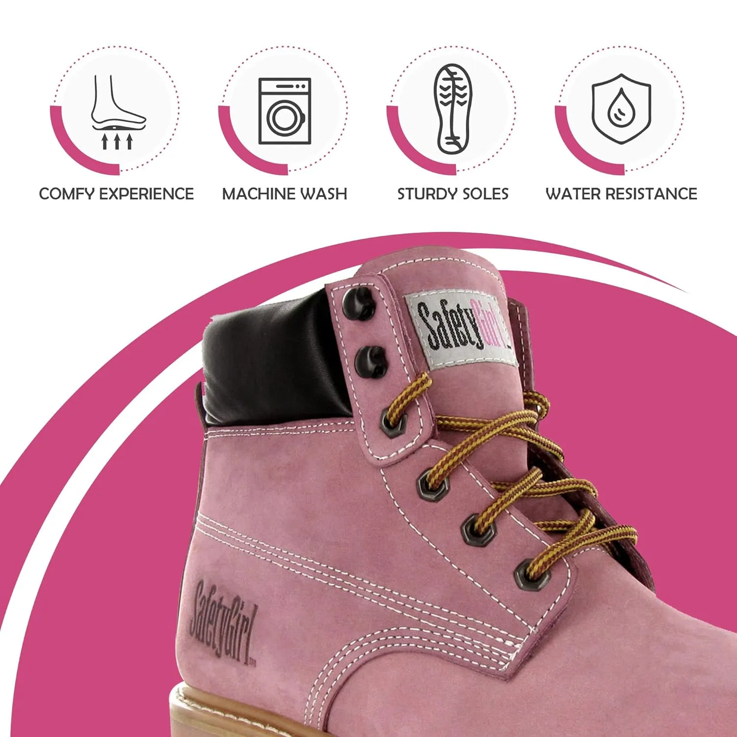 Steel Toe Boots for Women - Light Pink-10.5W | Waterproof Work Boots for Women Steel Toe Boots | Slip Resistant Work Shoes for Women | Lightweight Nubuck Leather for Comfort and Style