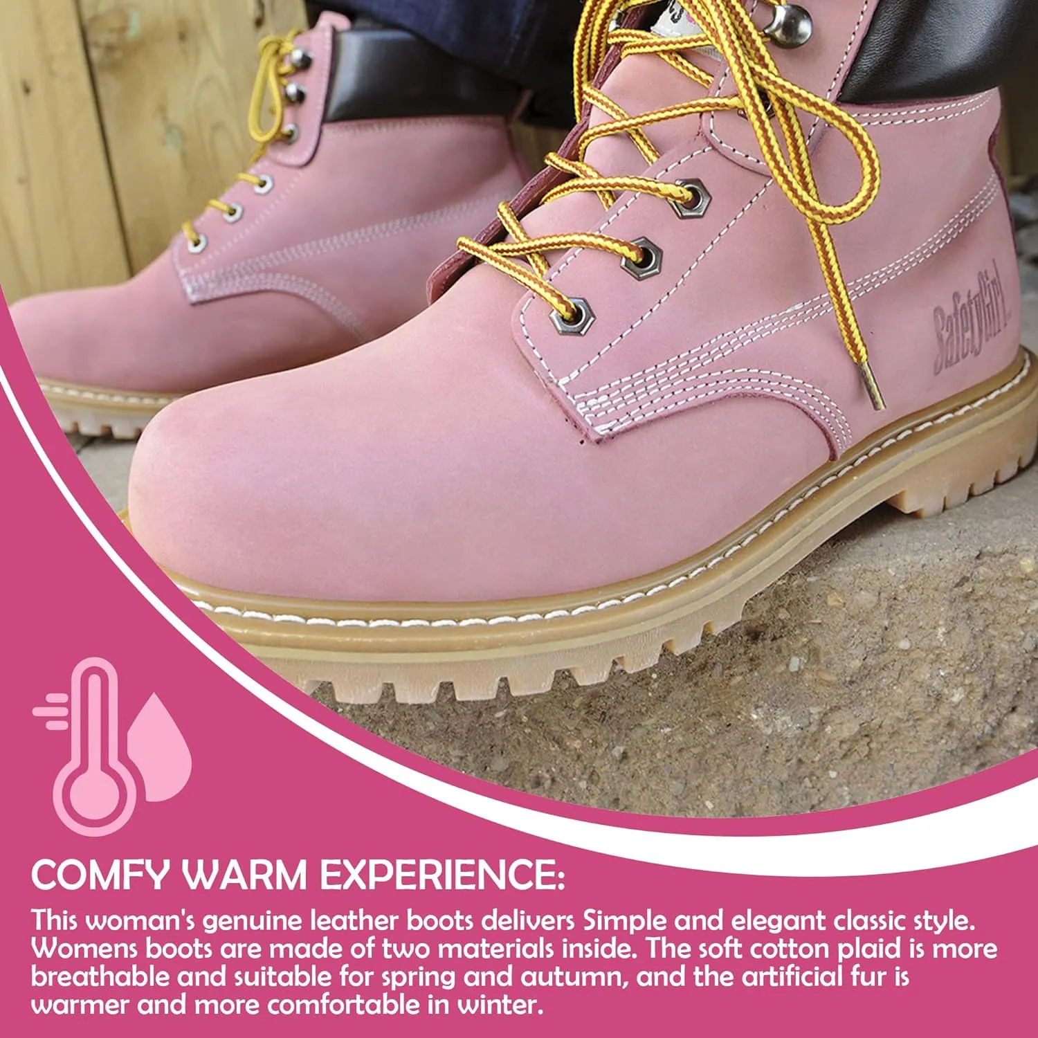 Steel Toe Boots for Women - Light Pink-10.5W | Waterproof Work Boots for Women Steel Toe Boots | Slip Resistant Work Shoes for Women | Lightweight Nubuck Leather for Comfort and Style