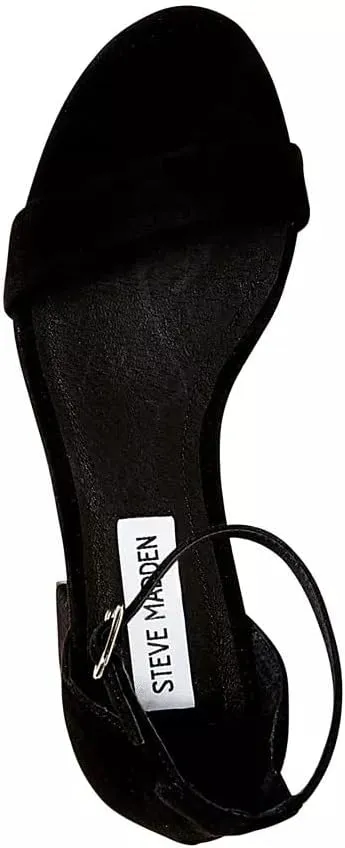 Steve Madden Irenee Round Open-Toe Ankle-Strap Block Heel Sandals Black Suede