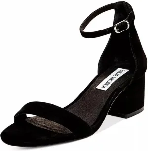 Steve Madden Irenee Round Open-Toe Ankle-Strap Block Heel Sandals Black Suede