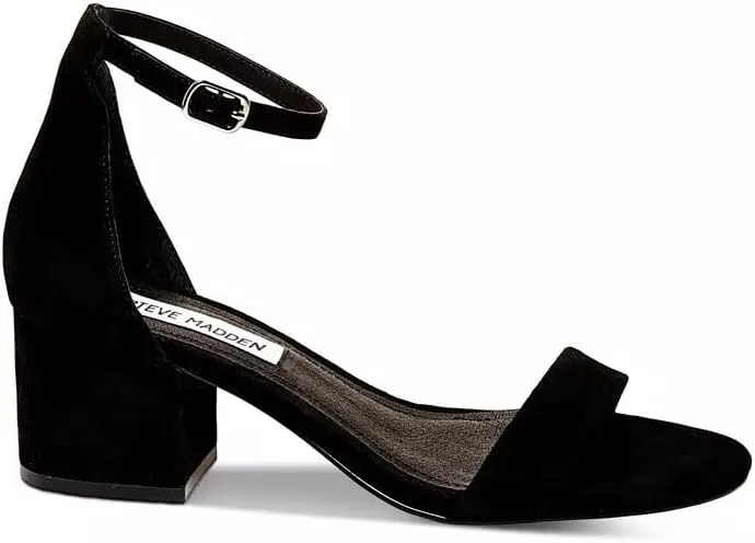 Steve Madden Irenee Round Open-Toe Ankle-Strap Block Heel Sandals Black Suede