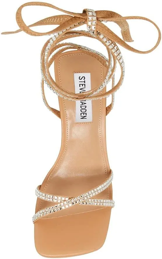 Steve Madden Lulie Rhinestone Strappy Open Toe Tie Up Stiletto Heeled Sandals