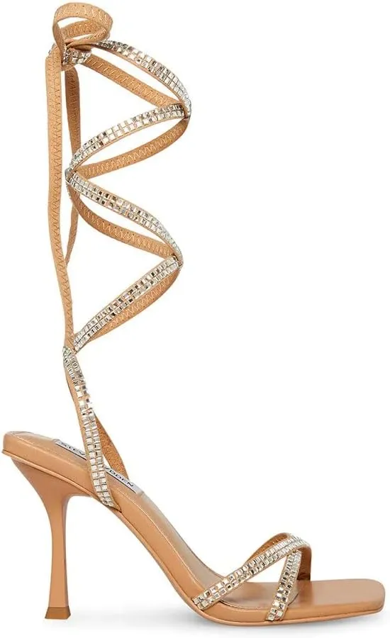 Steve Madden Lulie Rhinestone Strappy Open Toe Tie Up Stiletto Heeled Sandals