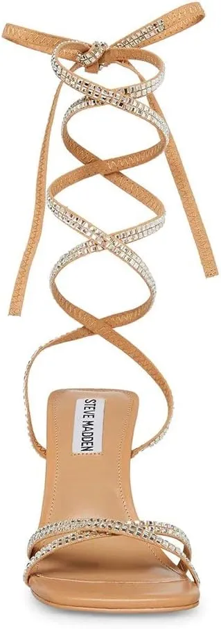 Steve Madden Lulie Rhinestone Strappy Open Toe Tie Up Stiletto Heeled Sandals