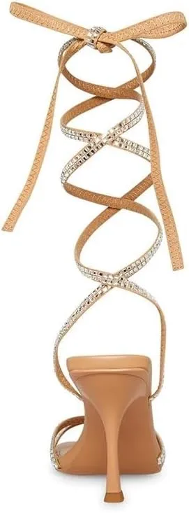 Steve Madden Lulie Rhinestone Strappy Open Toe Tie Up Stiletto Heeled Sandals