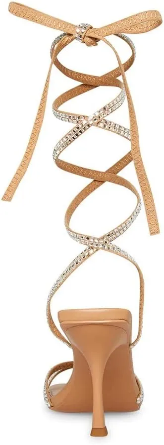 Steve Madden Lulie Rhinestone Strappy Open Toe Tie Up Stiletto Heeled Sandals