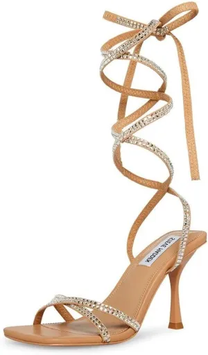 Steve Madden Lulie Rhinestone Strappy Open Toe Tie Up Stiletto Heeled Sandals