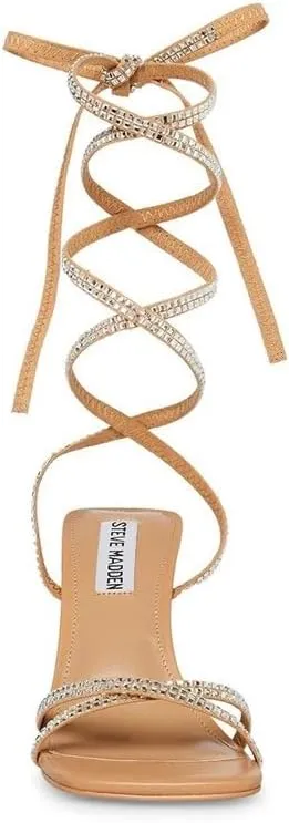 Steve Madden Lulie Rhinestone Strappy Open Toe Tie Up Stiletto Heeled Sandals