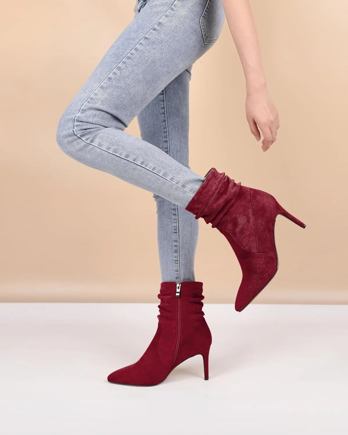 Stiletto High Heel Boots for Women Slouchy Boots Pointed Toe Boots for Work Formal 3.4 Inch Stylish Trendy Ankle Boots