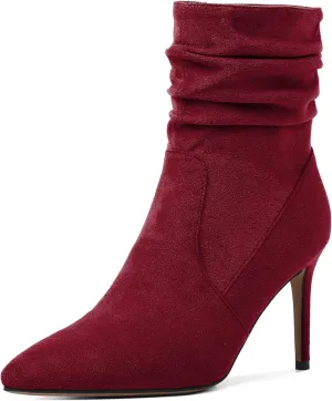 Stiletto High Heel Boots for Women Slouchy Boots Pointed Toe Boots for Work Formal 3.4 Inch Stylish Trendy Ankle Boots