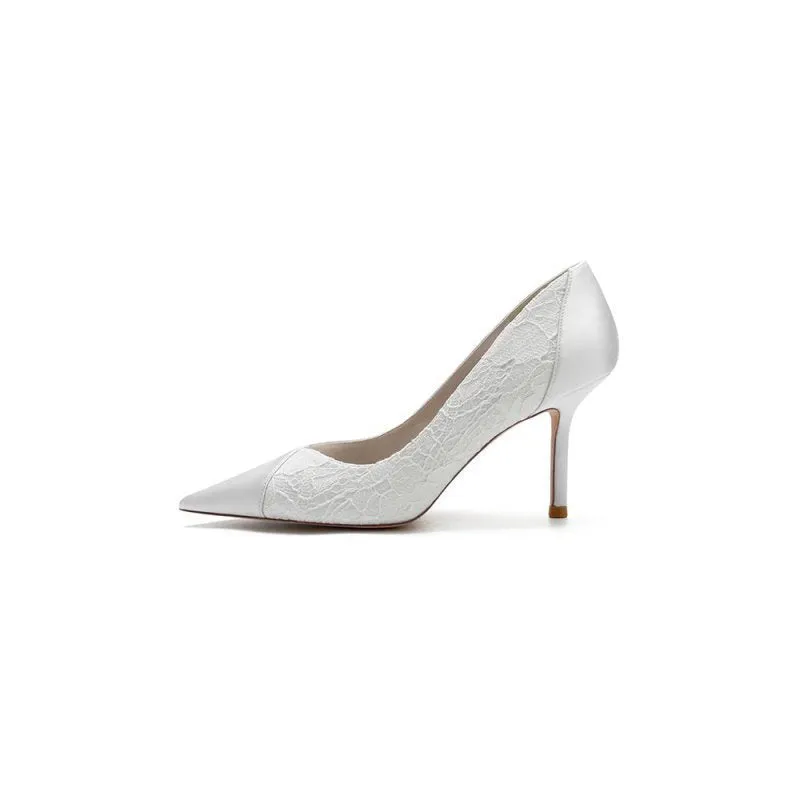 Stiletto Pointy Heels Lace Wedding Shoes