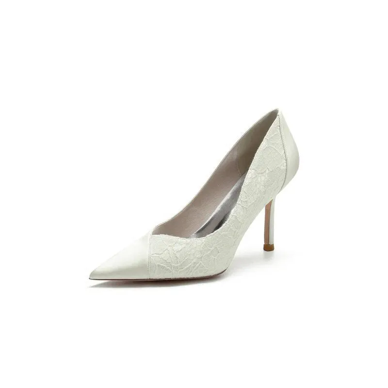 Stiletto Pointy Heels Lace Wedding Shoes