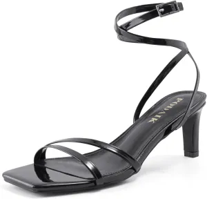Strappy Heels for Women Chunky Heel Summer Square Toe Heeled Sandals Comfortable Adjustable Buckle Ankle Strap Sexy Dressy Shoes Party Wedding