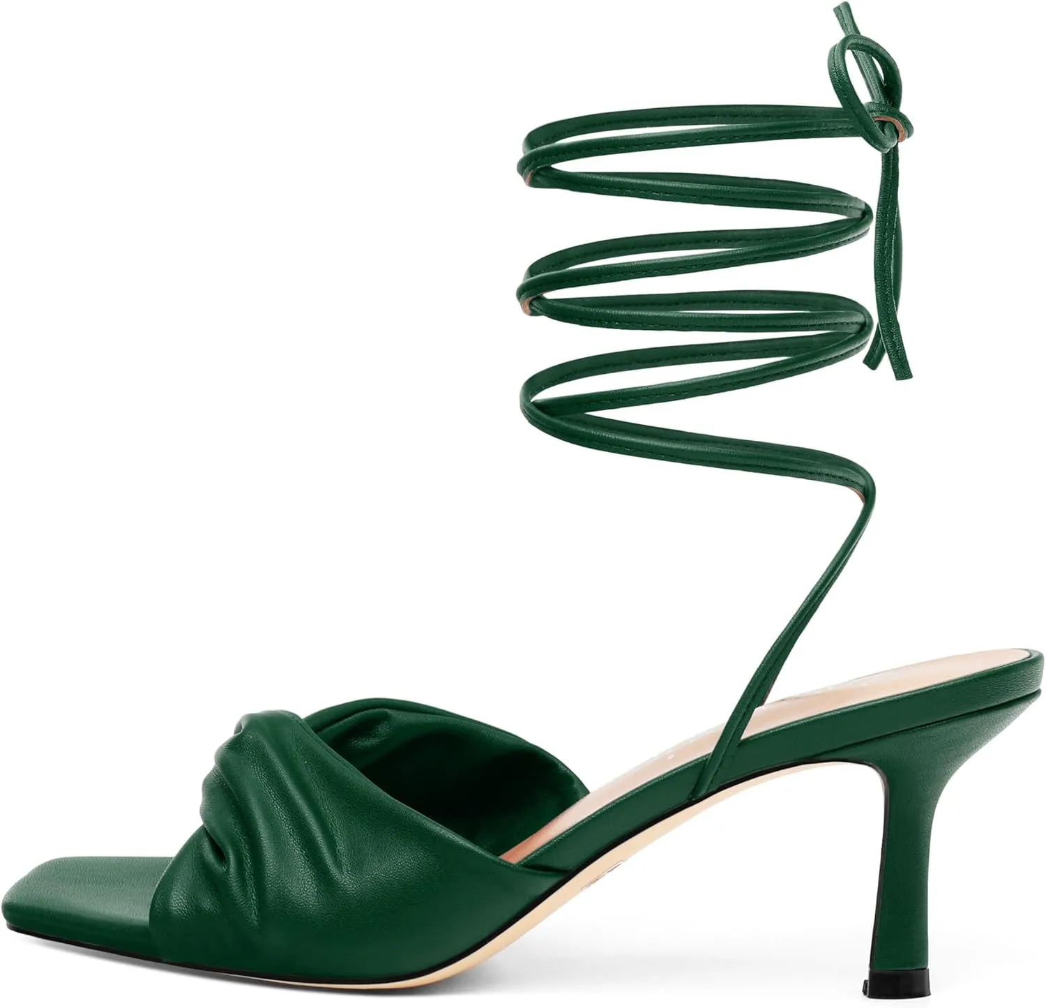 Strappy Heels for Women Lace Up Heels Tie Up Stiletto High Heeled Sandals Matte with Pleat Square Open Toe Heels for Prom Party 2.5 Inch