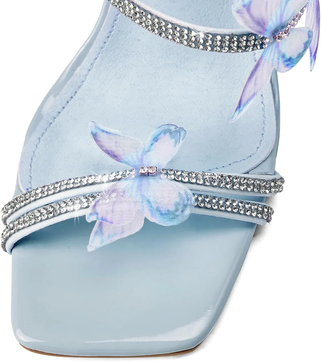 Strappy Heels for Women Rhinestone Crystal High Block Heeled Sandals Square Open Toe Sparkly Dress Prom Heels Shoes for Party Wedding