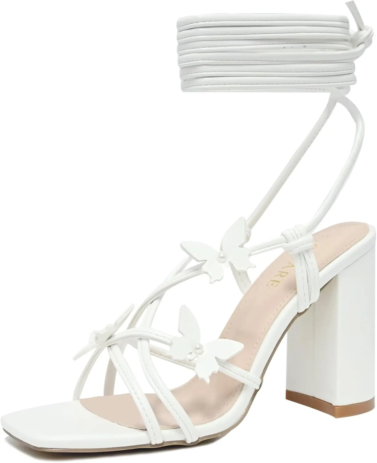 Strappy Heels for Women Sexy Lace Up Chunky High Heels Sandals Square Open Toe Heels with Bow White Black Gold Silver Tie Up Block Heels for Party, Prom, Evening