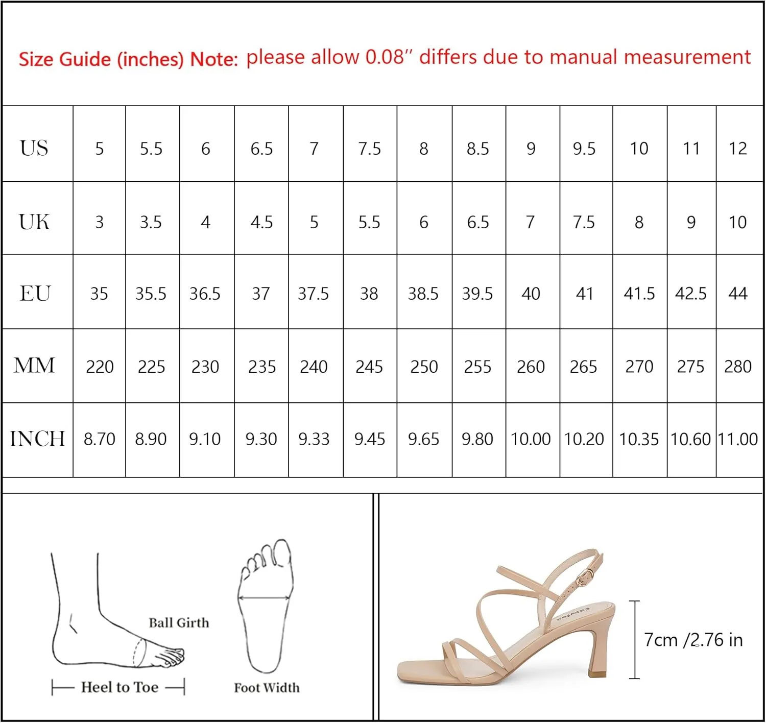 Strappy Heels for Women Square Open Toe 7cm/2.76" Heels Dressy Heeled Sandals